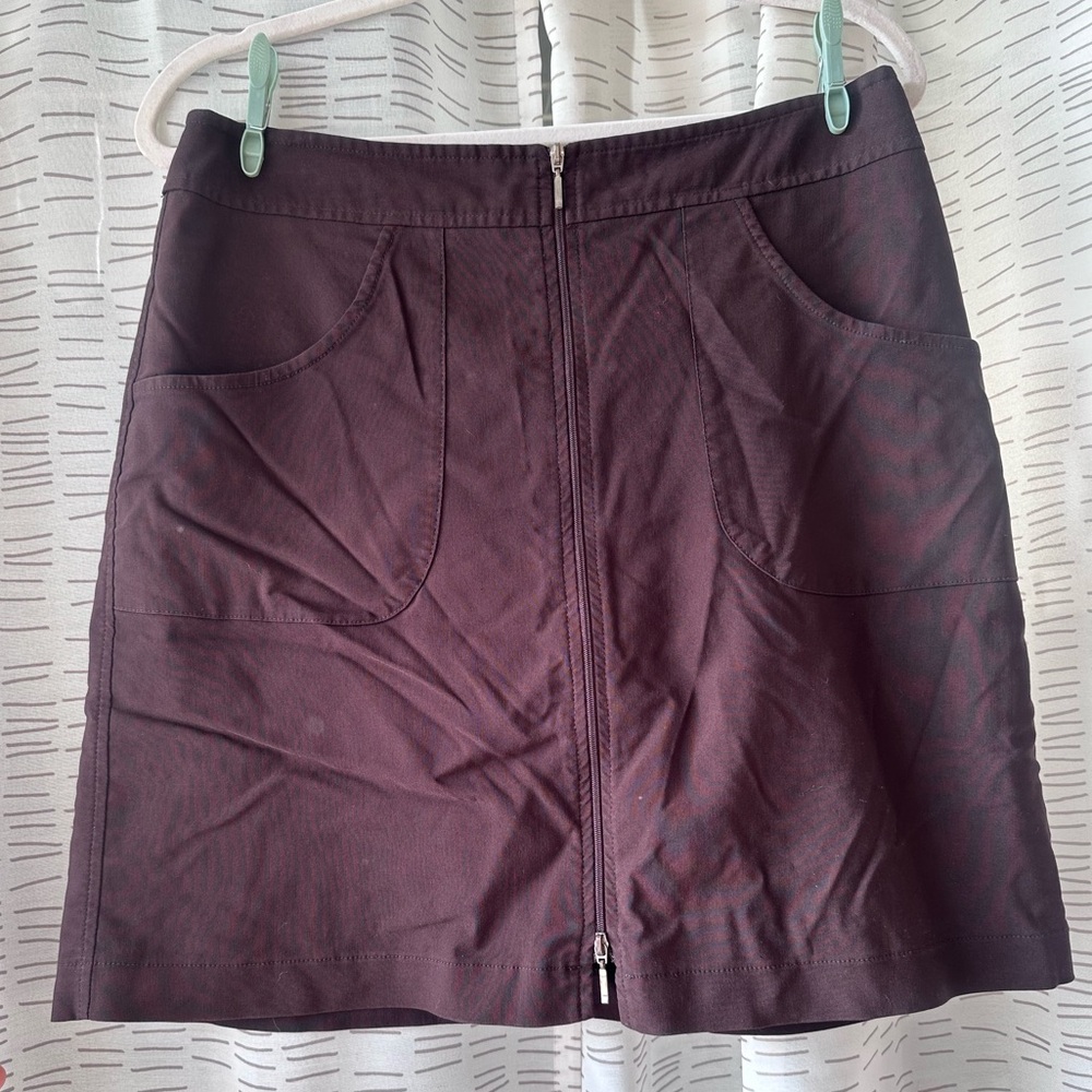 Zip-Front Dark Brown A-line Skirt